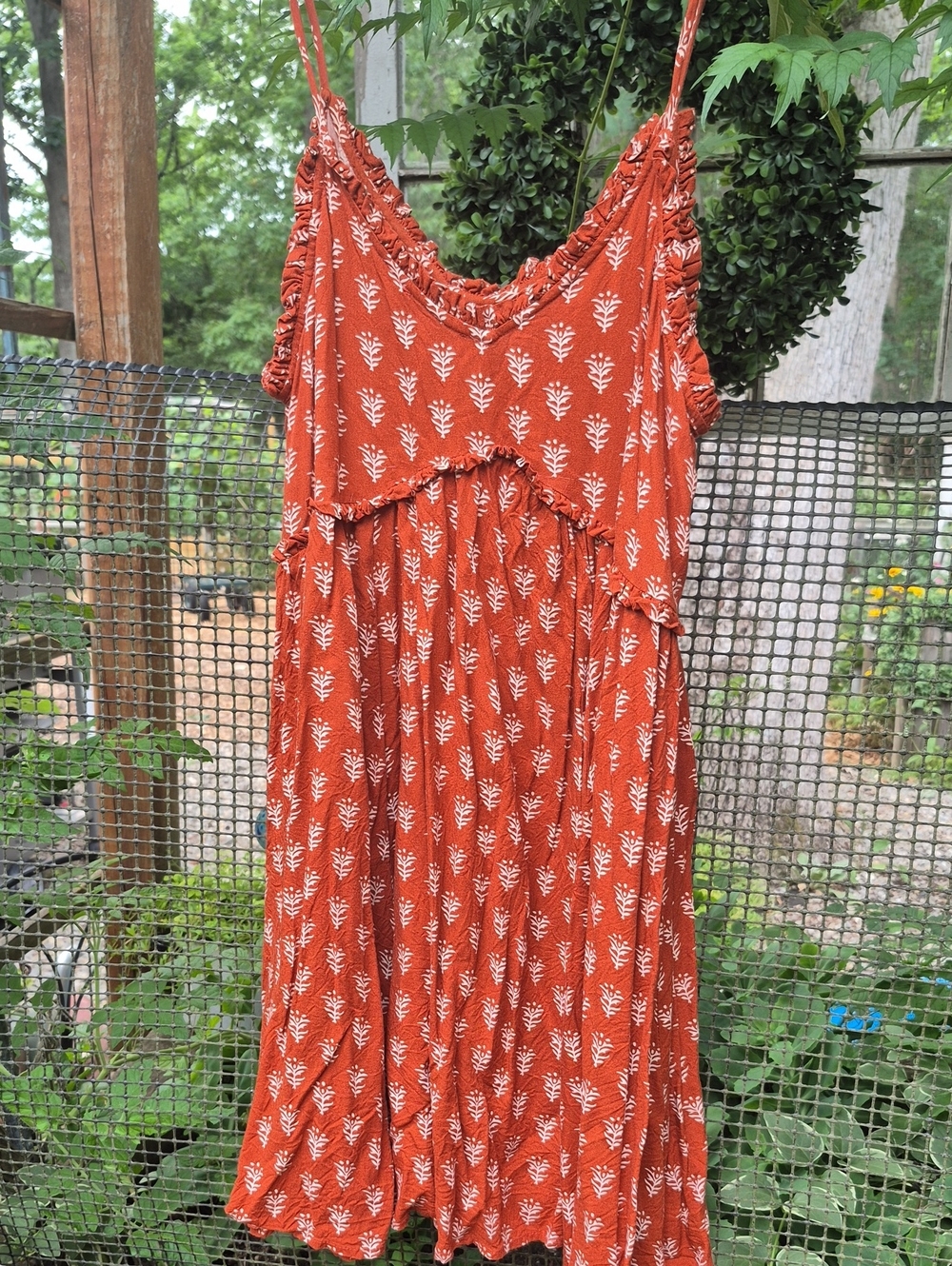 Rust Floral Midi Sundress with Spaghetti Straps